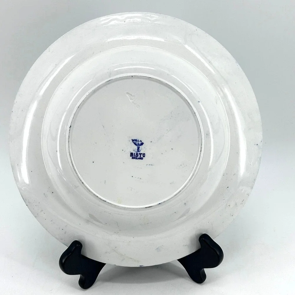 Bisto England Blue Willow Transferware Dinner Plate Antique Chinoiserie 10.5 